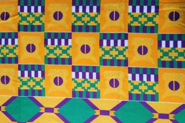 Preview: YELLOW GEOMETRIC Afrikanischer-Kente-Stoff